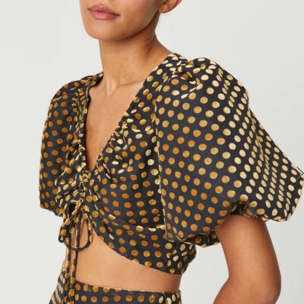 NWT RHODE LANA BLACK CROP TOP WITH GOLD POLKA-DOT SIZE 2